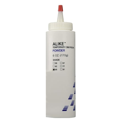 GC Corporation Alike #65 Self-Cure Fast Set Temporary Crown & Bridge Resin, A2 Shade, Powder, 6 oz Bottle GC Corporation Alike #65 Self-Cure Fast Set Temporary Crown & Bridge Resin, A2 Shade, Powder, 6 oz Bottle